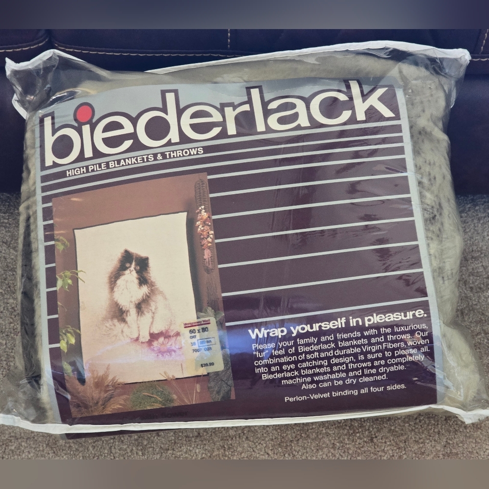 Vintage Biederlack Reversible Cat Blanket 60x80